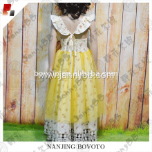 floral printed yellow tulle girls lace dress